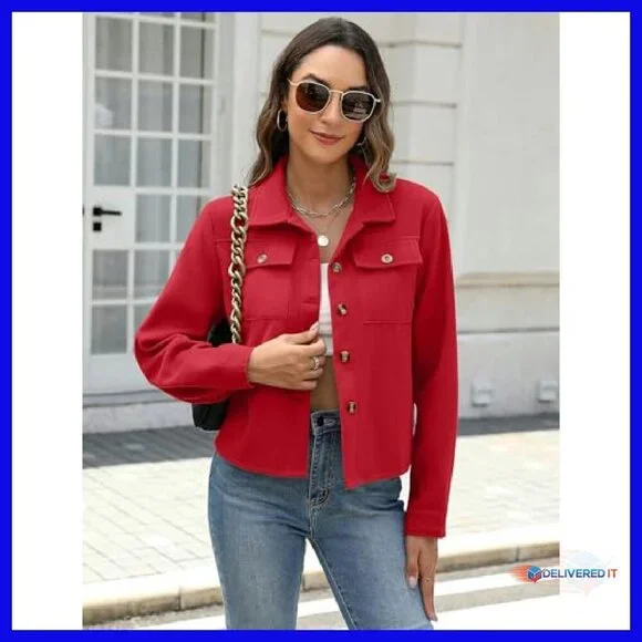 Cropped Flannel Shacket Plaid Button Down Jacket Women's Tops